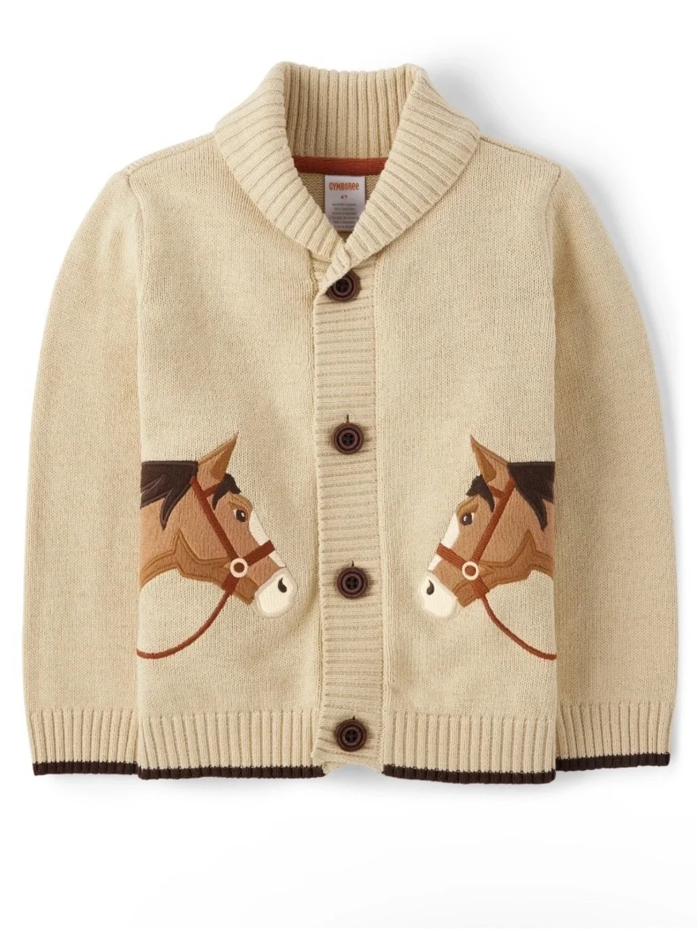 Gymboree Boys ‘Country Charm’ Beige Horse Shawl Collar Cardigan Size 7